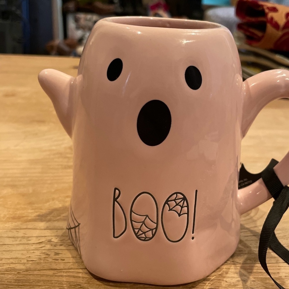 NWT Rae Dunn Ghost Boo Spider Web Pink Black Coffee Tea Mug Halloween